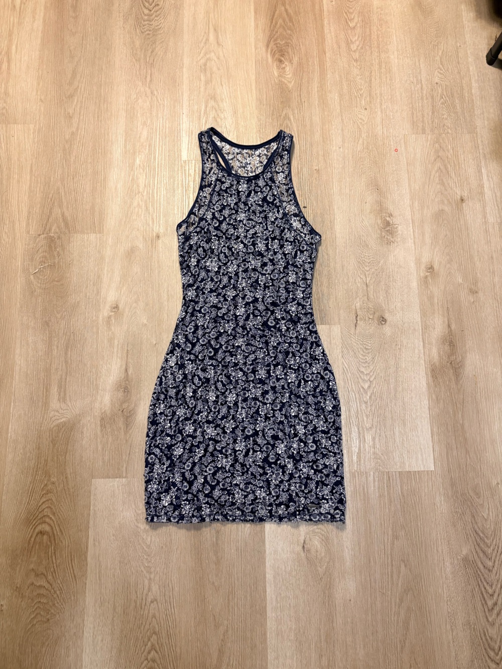 VTG Abercrombie & Fitch Navy & White Floral Bodycon Dress Size Medium Racerback